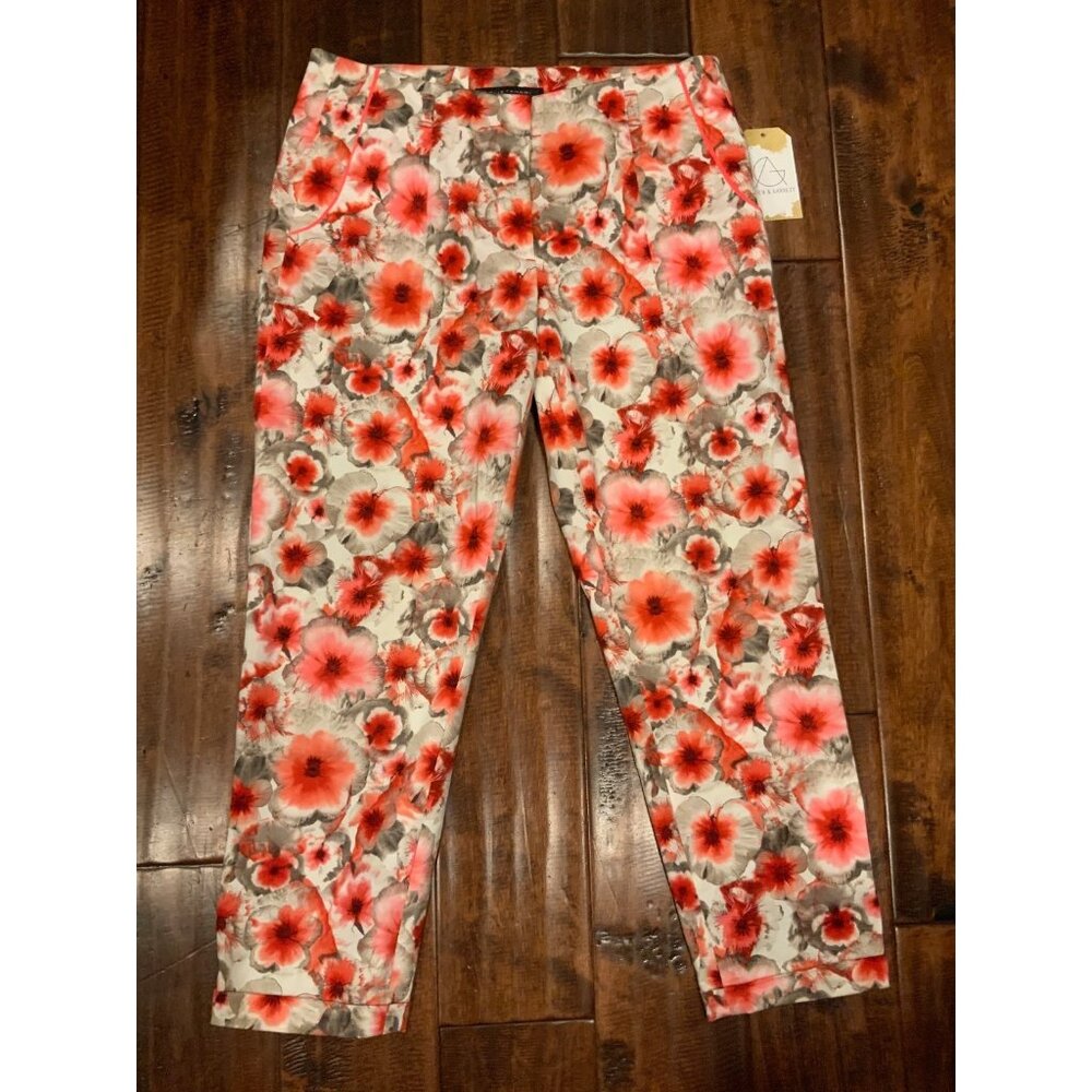 Elie Tahari Pink & Tan Floral Capri Pants, Size- see measurements